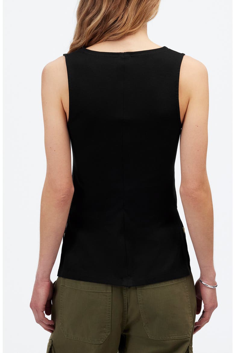 Sleeveless Boat Neck Side Slit T-Shirt, Alternate, color, JET BLACK