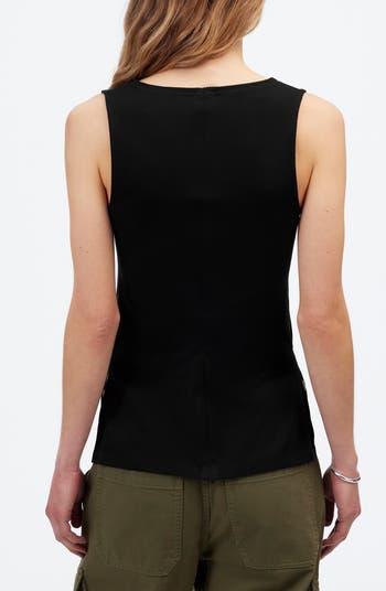 Sleeveless Boat Neck Side Slit T-Shirt