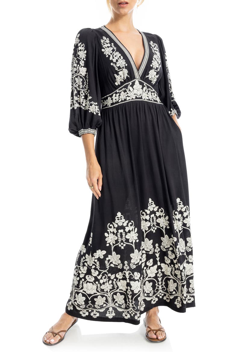 Print Maxi Dress, Main, color, BLACK/ CREAM CLIMBING NORDIC