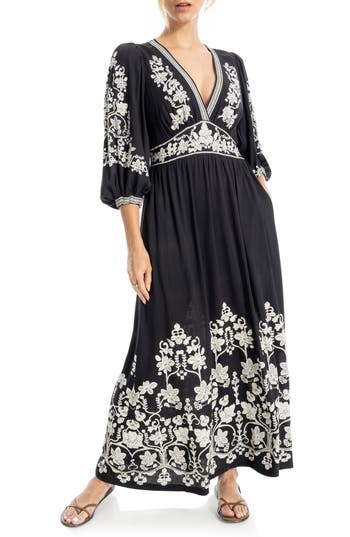 Max Studio Embroidered Maxi Dress In Black