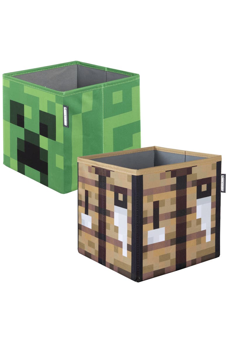 Fabric Storage Boxes 2 Piece Creeper & Crafting Table, 10 Inch, Alternate, color, Multicolored