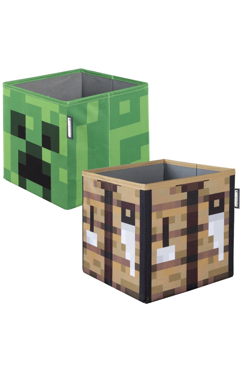 MINECRAFT Fabric Storage Boxes 2 Piece Creeper & Crafting Table, 10 Inch, Alternate, color, Multicolored