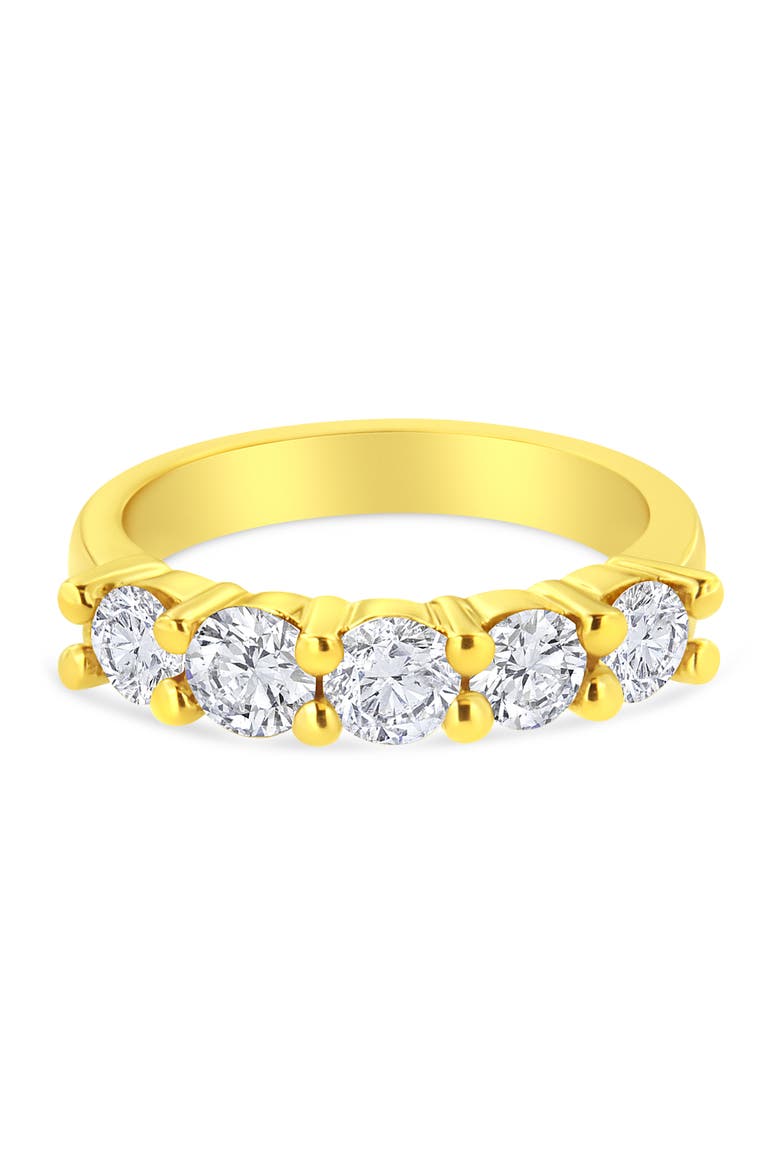 14K Yellow Gold Plated Sterling Silver 1 1/2 cttw Shared Prong Round Diamond Wedding Band Ring, Alternate, color, Yellow Gold over Silver