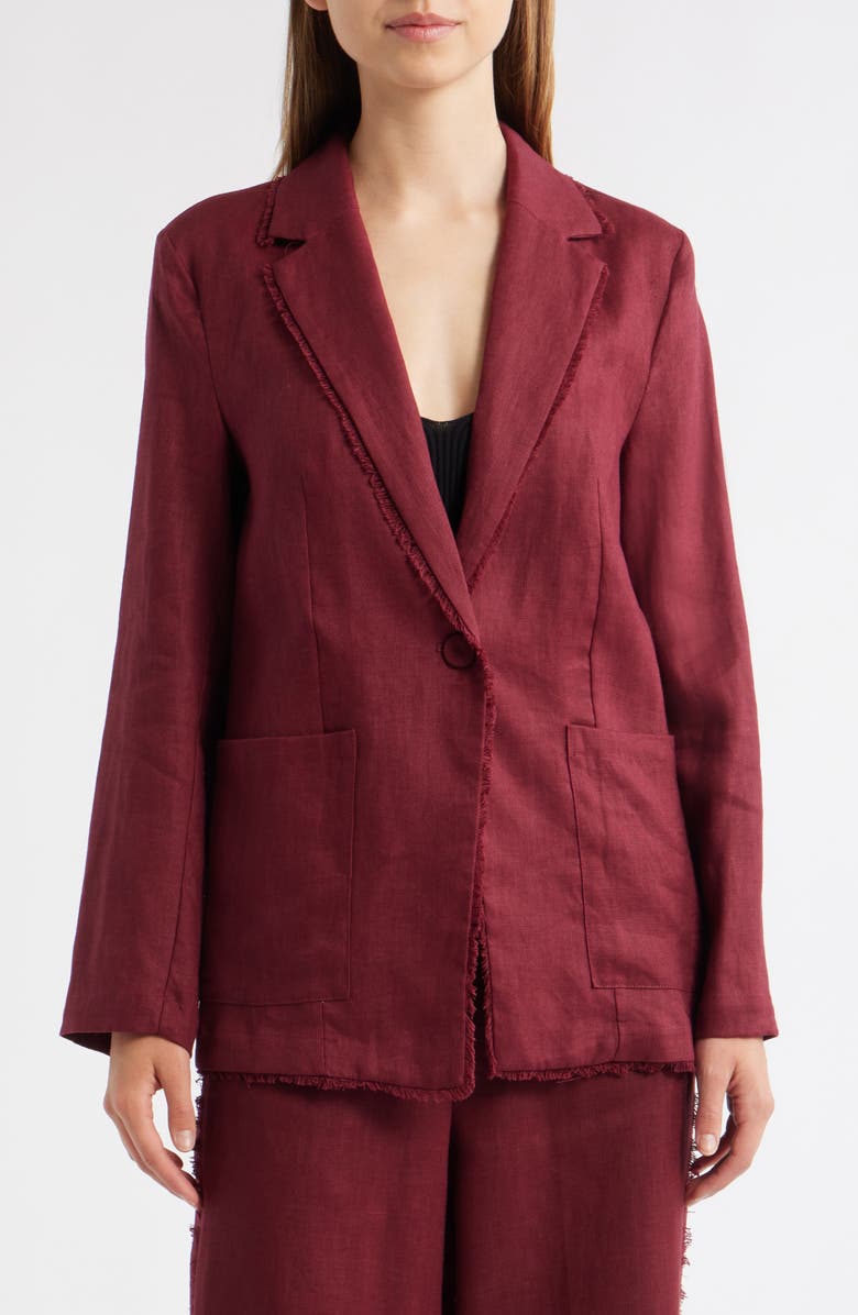 MANGO Tarida Frayed Linen Blazer, Alternate, color, Wine
