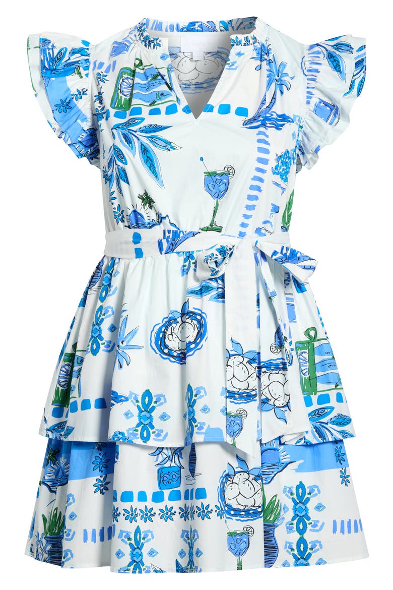 Sosy Postcard Marisol Tiered Minidress, Alternate, color, WHITE/ BLUE/ GREEN