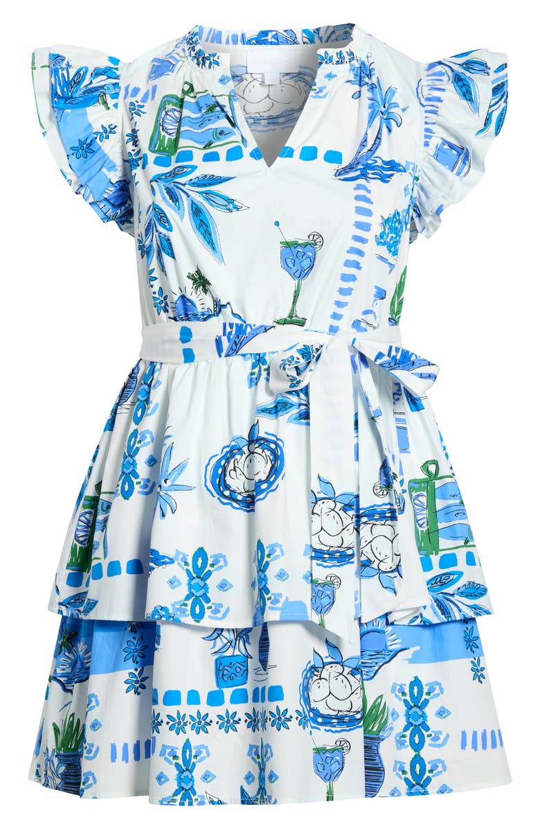 SUGARLIPS Sosy Postcard Marisol Tiered Minidress, Alternate, color, White/ Blue/ Green