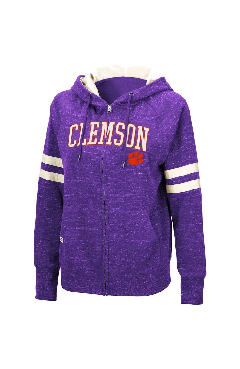 COLOSSEUM Women's Colosseum Purple Clemson Tigers Speckle Fleece Raglan Full-Zip Hoodie, Alternate, color,