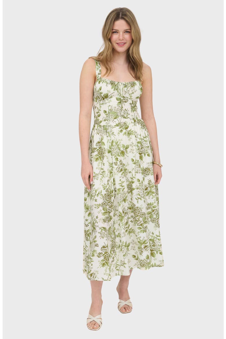 Floral Bustier Midi Dress, Main, color, LIGHT OLIVE MULTI