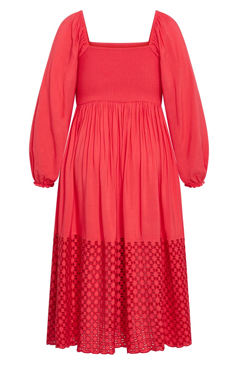 City Chic Kaya Smocked Long Sleeve Maxi Dress, Alternate, color, Crimson