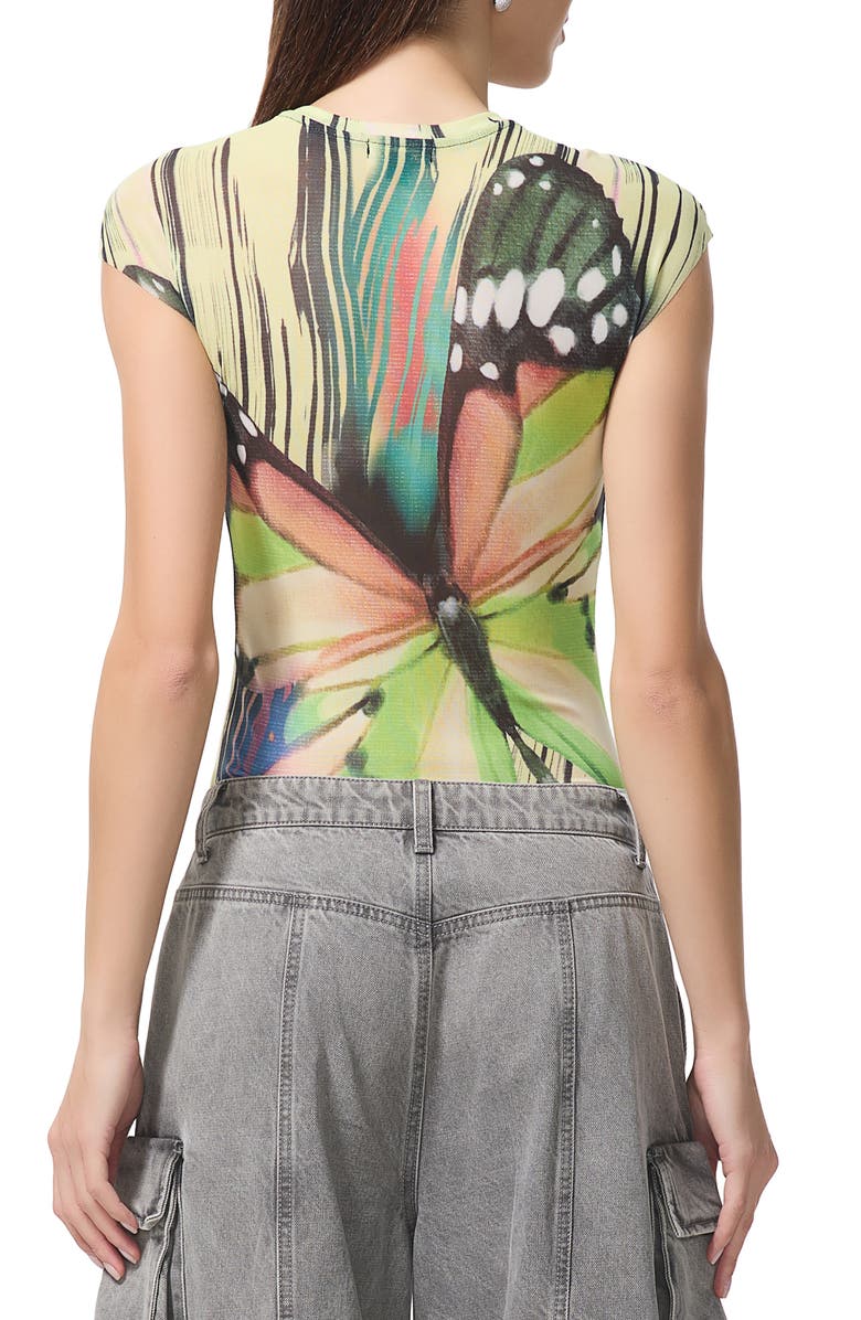 AFRM Nina Print Cap Sleeve Mesh Top, Alternate, color, Butterfly Tee