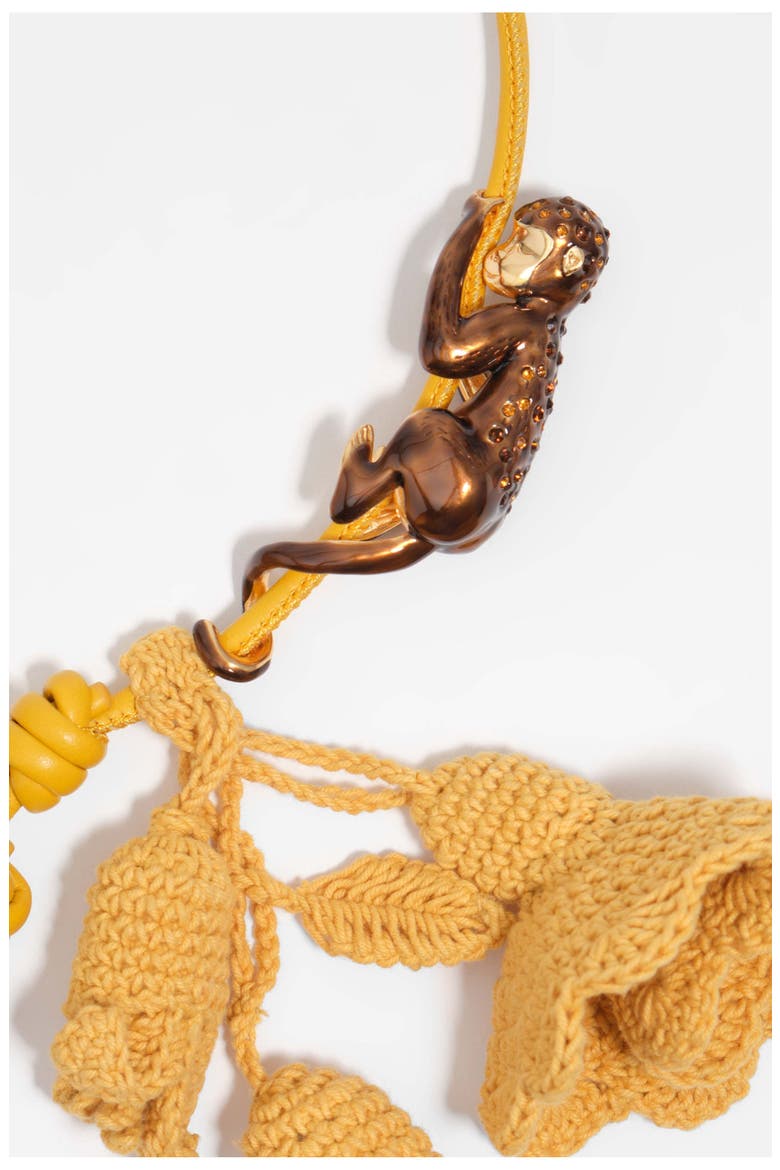 Mustard Monkey And Crochet Flowers Necklace, Alternate, color, MUSTARD
