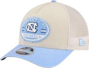 New Era Men's New Era Stone/Carolina Blue North Carolina Tar Heels Frayed Patch 9FORTY M-Crown A-Frame Trucker Adjustable Hat