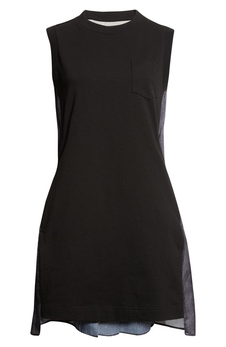 Sacai Mixed Media Cotton Jersey & Denim Minidress, Alternate, color, Black/ Indigo