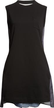 Sacai Mixed Media Cotton Jersey & Denim Minidress