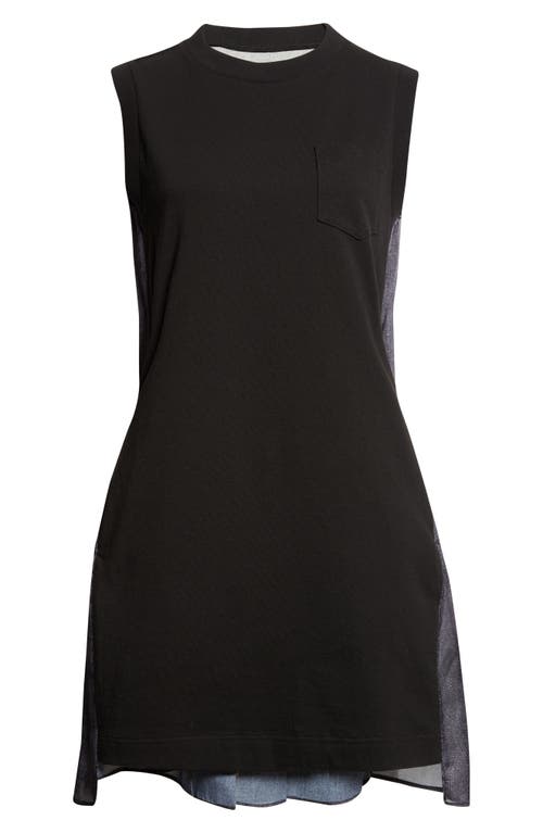 Sacai Mixed Media Cotton Jersey & Denim Minidress In Black