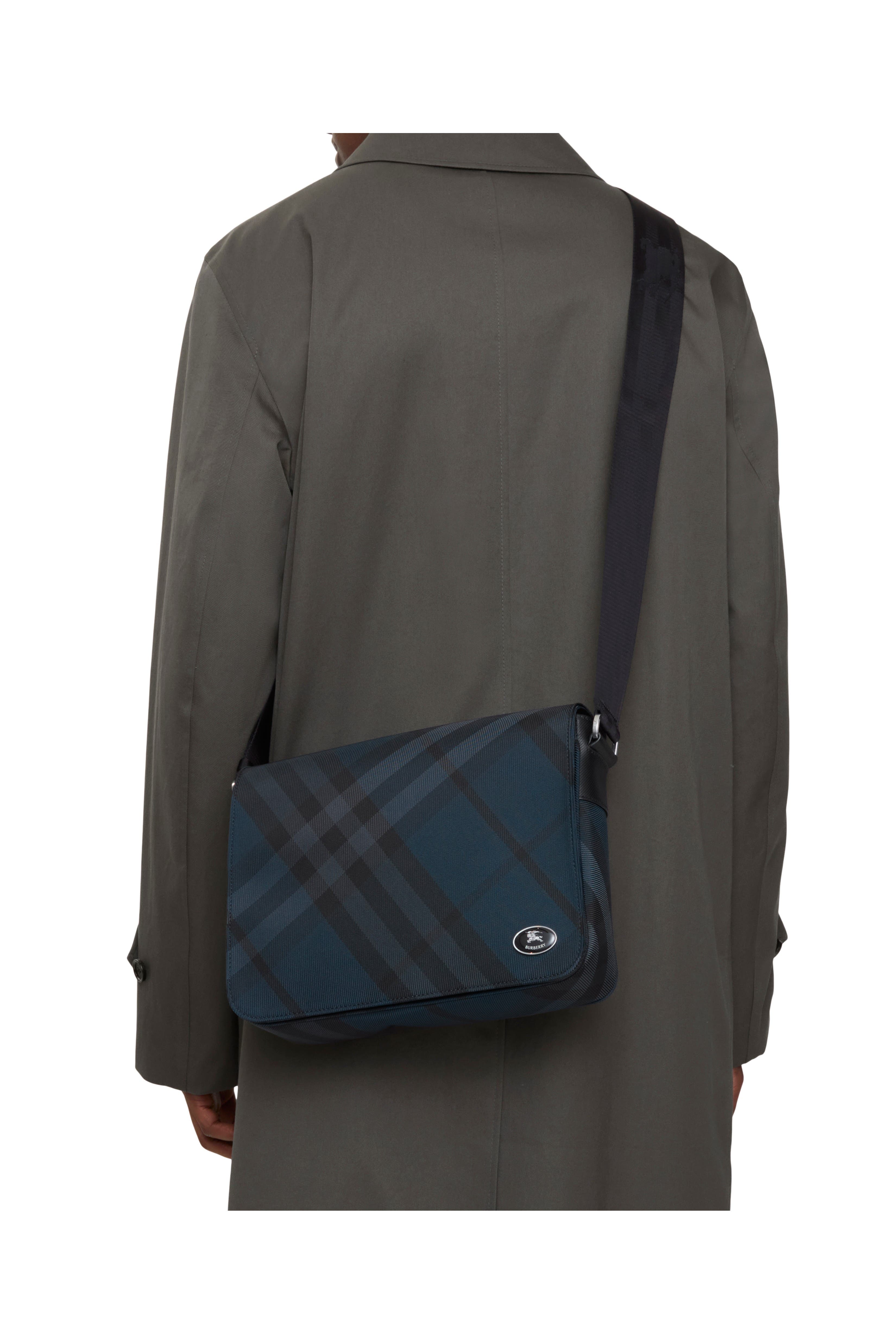 Burberry Grid Messenger Bag, Alternate, color, Navy