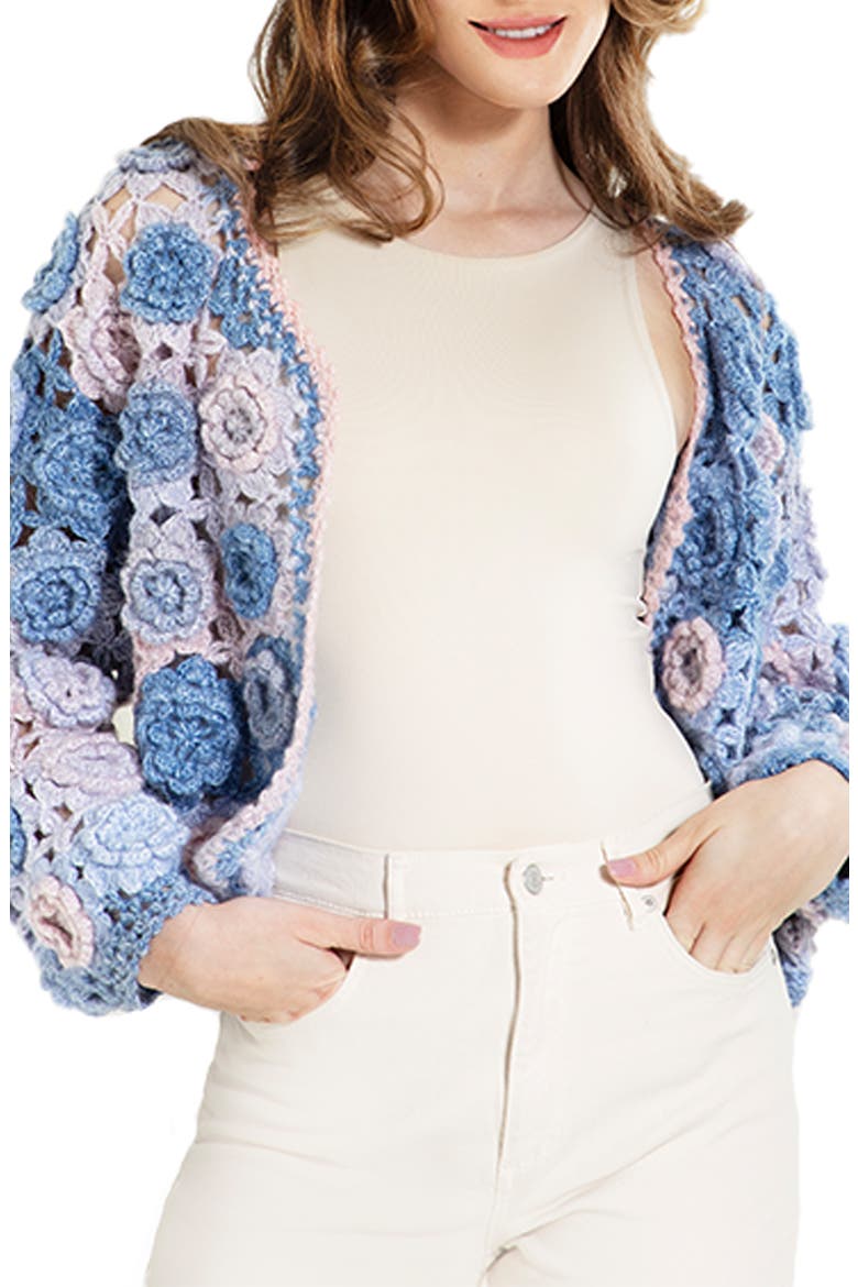 Crochet Blossom Cardigan, Main, color, LAVENDER