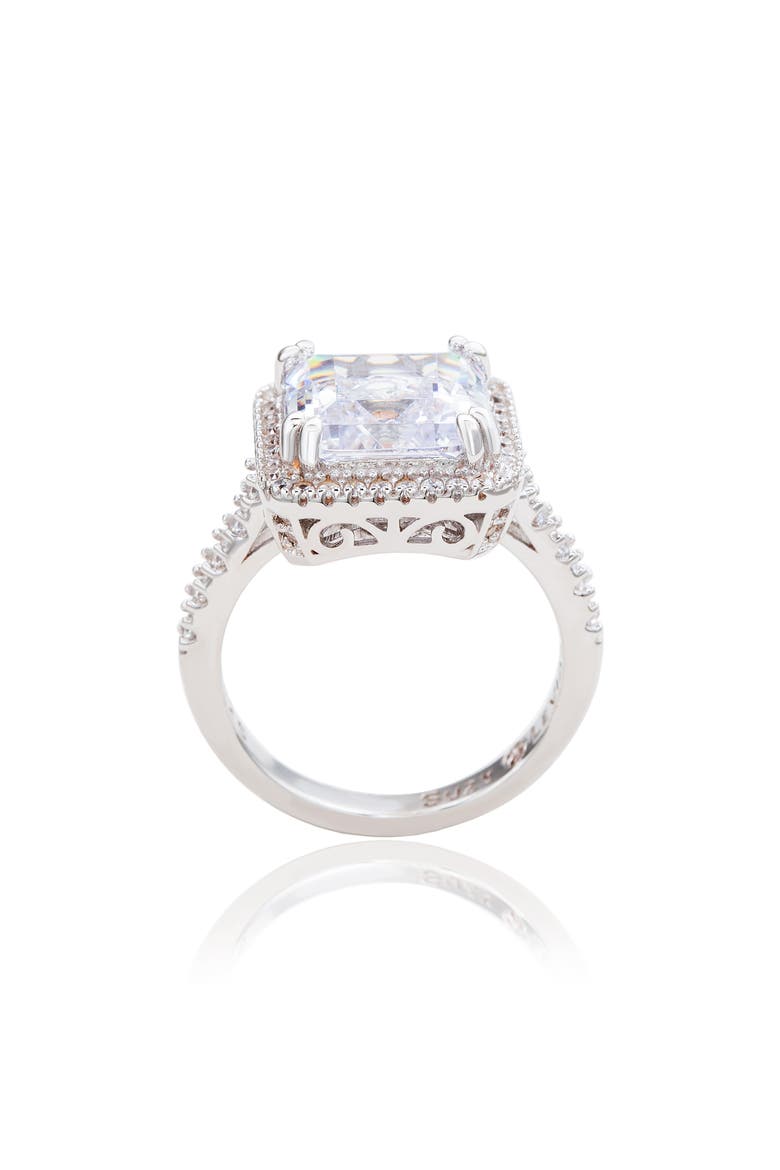 Sterling Silver Asscher Cut Cubic Zirconia Halo Ring, Alternate, color, SILVER