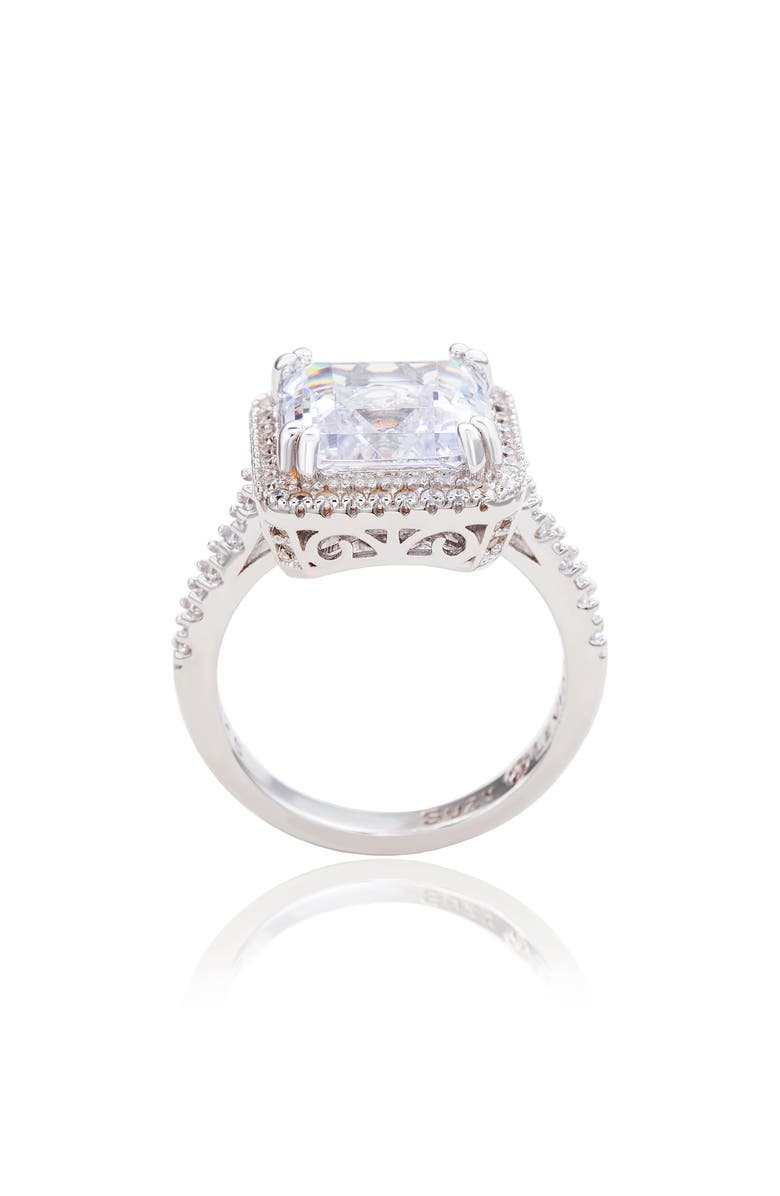SUZY LEVIAN Sterling Silver Asscher Cut Cubic Zirconia Halo Ring, Alternate, color, Silver