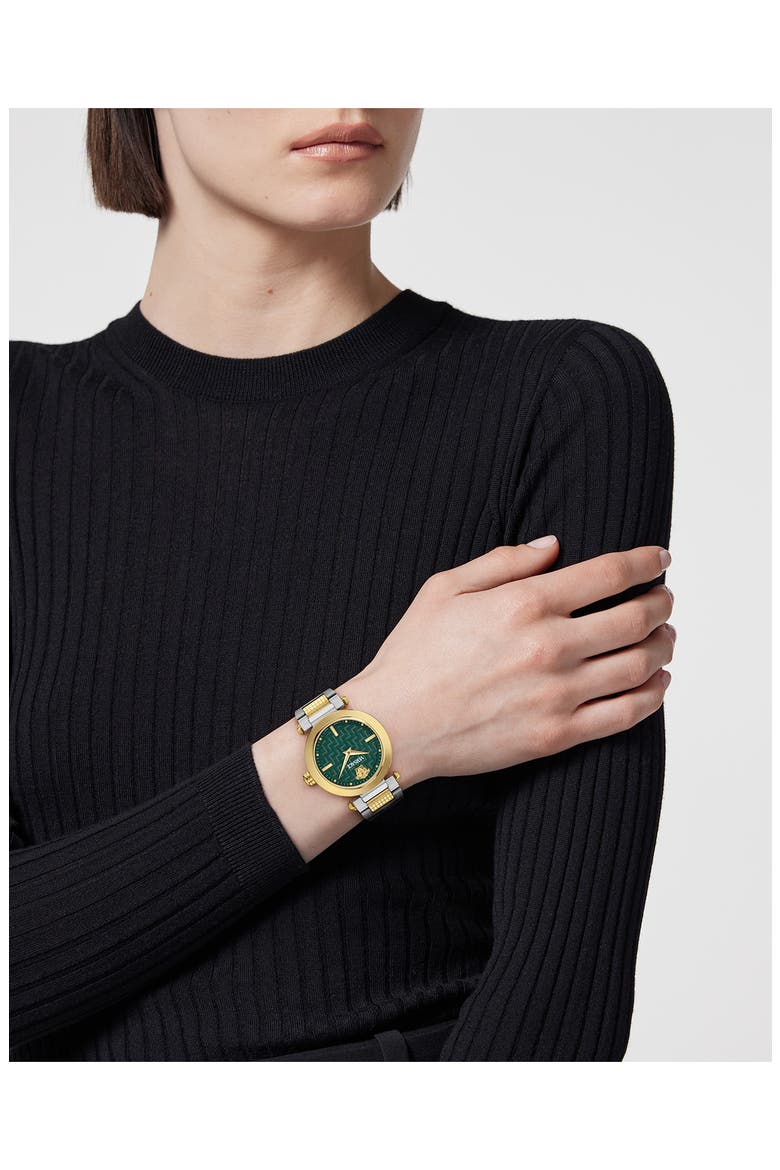 Greek Bracelet Watch, 35mm, Alternate, color, TWO TONE/ GREEN