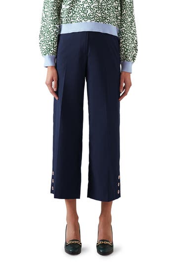 Lk Bennett Keaton Button Detail Crop Straight Leg Trousers In Midnight