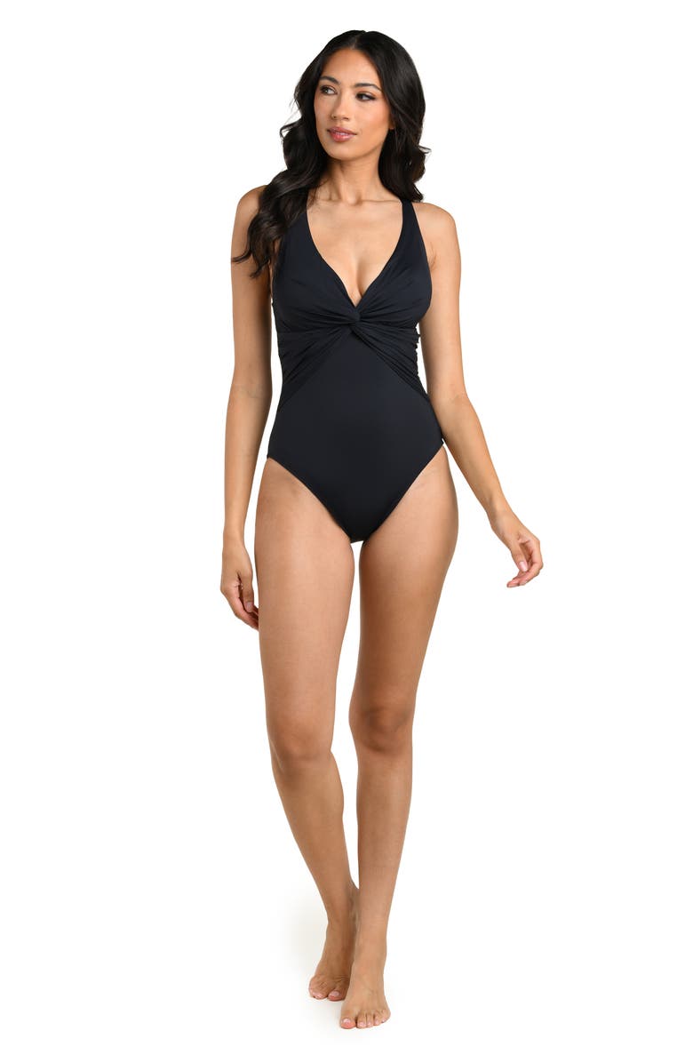 La Blanca Island Plunge One-Piece Swimsuit, Alternate, color, Black