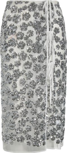 Cecilie Bahnsen Ariana Floral Sequin Wrap Pencil Skirt
