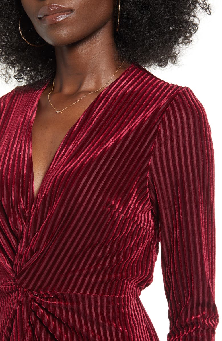 All in Favor Knot Long Sleeve Velvet Rib Midi Dress, Alternate, color,