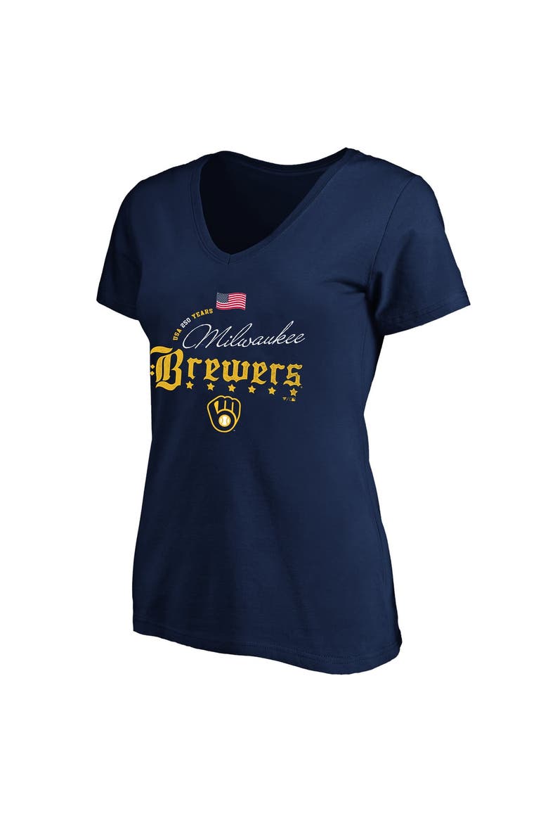 Women's Fanatics Navy Milwaukee Brewers USA 250 Years Plus Size V-Neck T-Shirt, Main, color, Navy