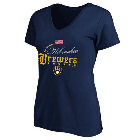 Women's Fanatics Navy Milwaukee Brewers USA 250 Years Plus Size V-Neck T-Shirt