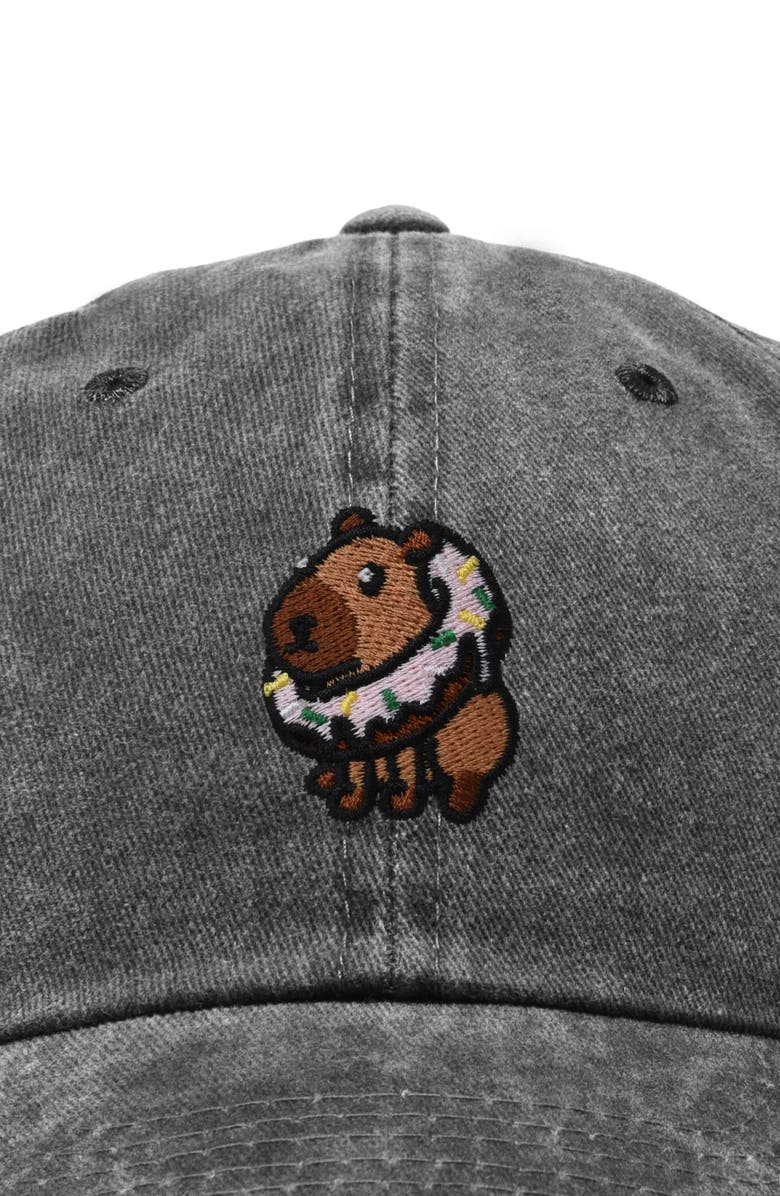 Dalix Capybara Donut Embroidered Cap, Alternate, color, Washed Black