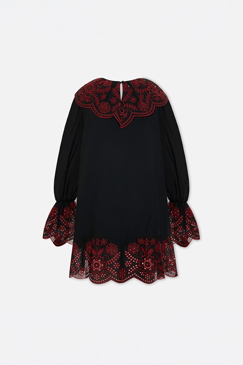 The Broderie Anglaise Edit Embroidered Detail Mini Dress, Alternate, color, BLACK