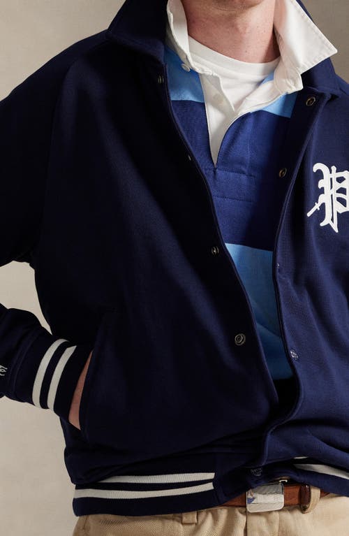 Polo Ralph Lauren Cotton Fleece Varsity Jacket In Blue