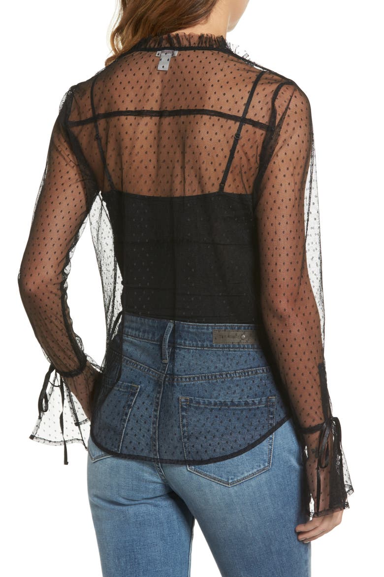 Ruffle Mesh Blouse, Alternate, color, BLACK
