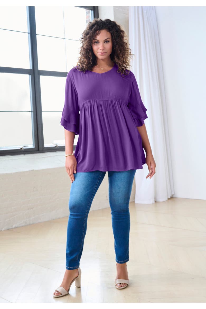 Hand Crinkled Flutter Sleeve Tunic, Alternate, color, DUSTY INDIGO