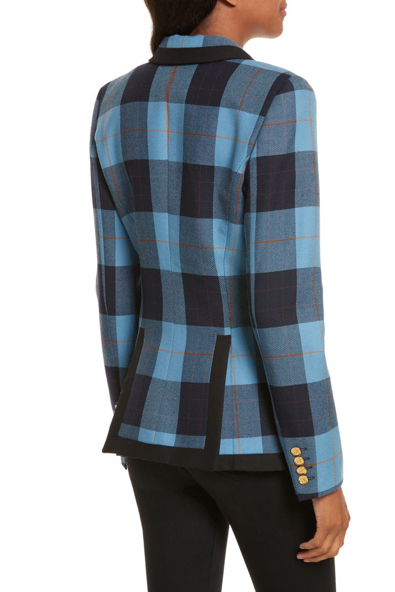Taped Peak Lapel Plaid Blazer, Alternate, color, BLUE PLAID W/ BLACK