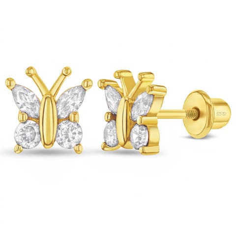 Dainty Cz Plated Butterfly Earrings