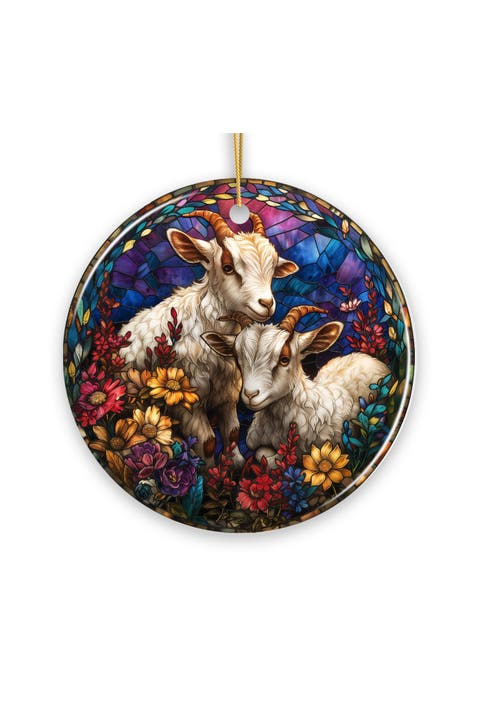 Mountain Goat Stained Glass Style Ornament - Version 3