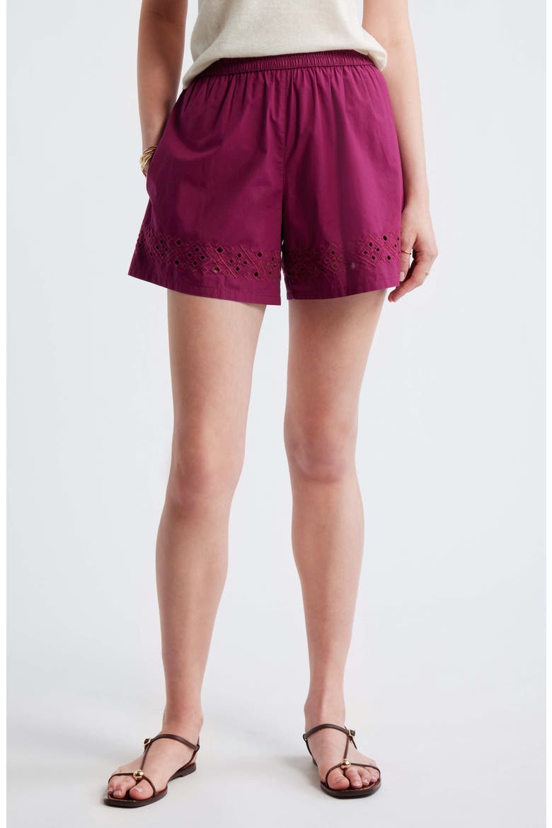 Embroidered Poplin Shorts, Main, color, PURPLE POTION