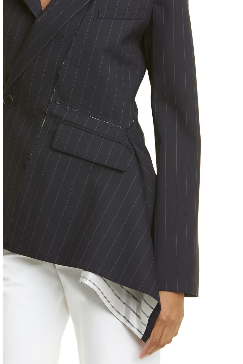 Pinstripe Deconstructed Asymmetric Stretch Wool Blazer, Alternate, color, PINSTRIPE/ MIDNIGHT