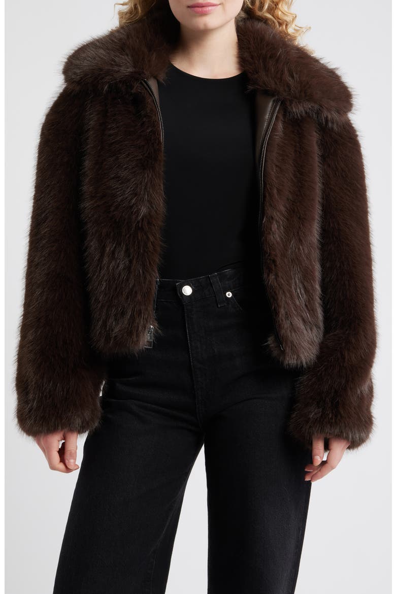 Cropped Faux Fur Jacket, Main, color, DARK MOCHA
