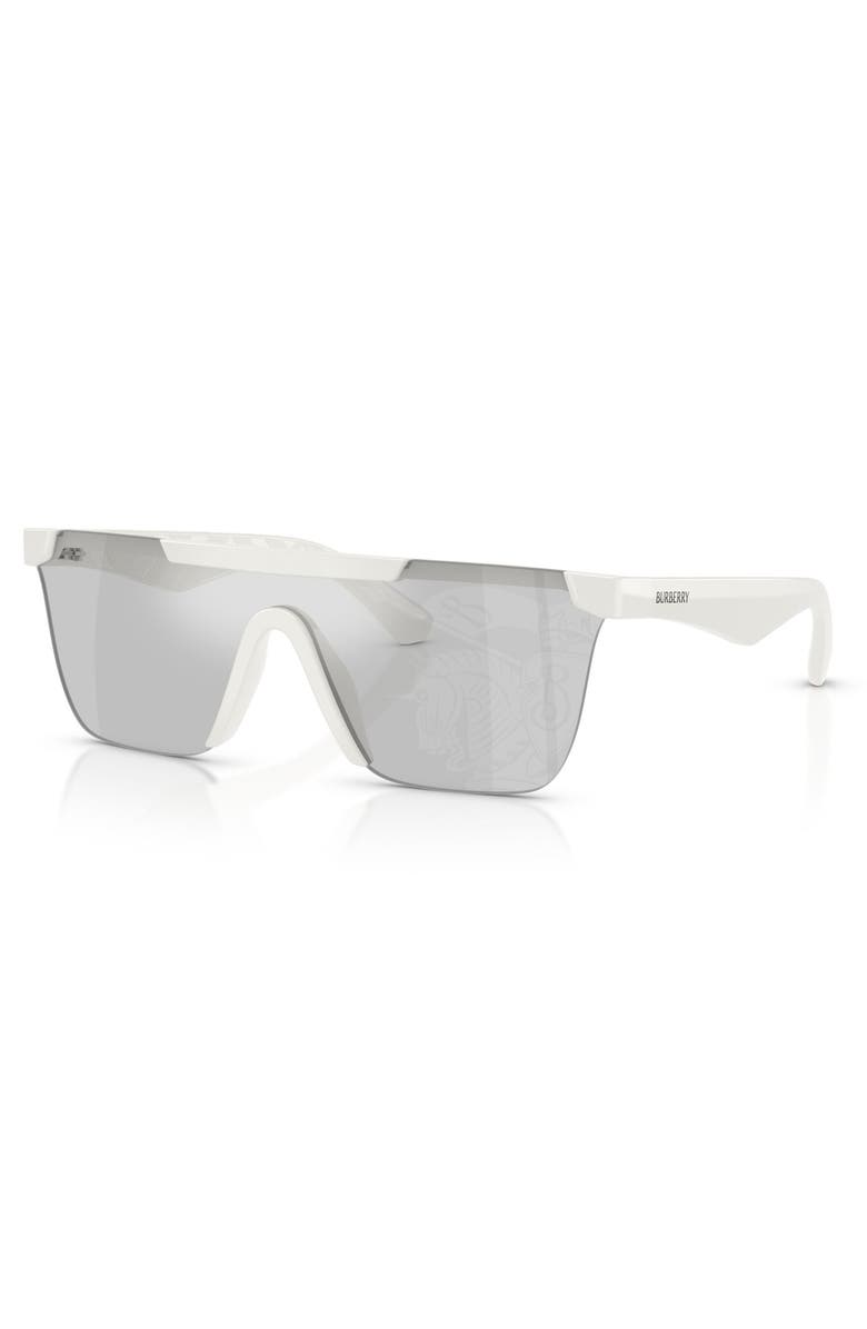 Burberry 141mm Rectangular Shield Sunglasses, Alternate, color, White / Light Grey Silver