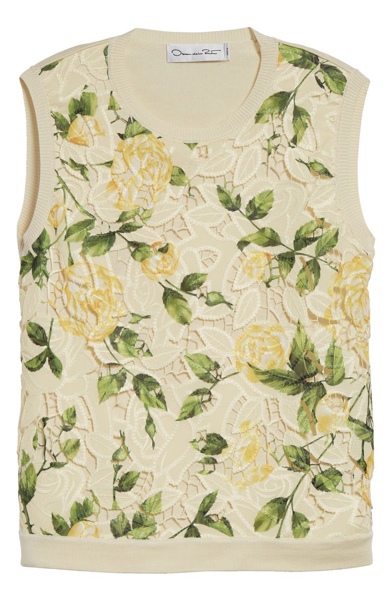 Oscar de la Renta Garden Rose Guipure Lace Sleeveless Sweater, Alternate, color, 