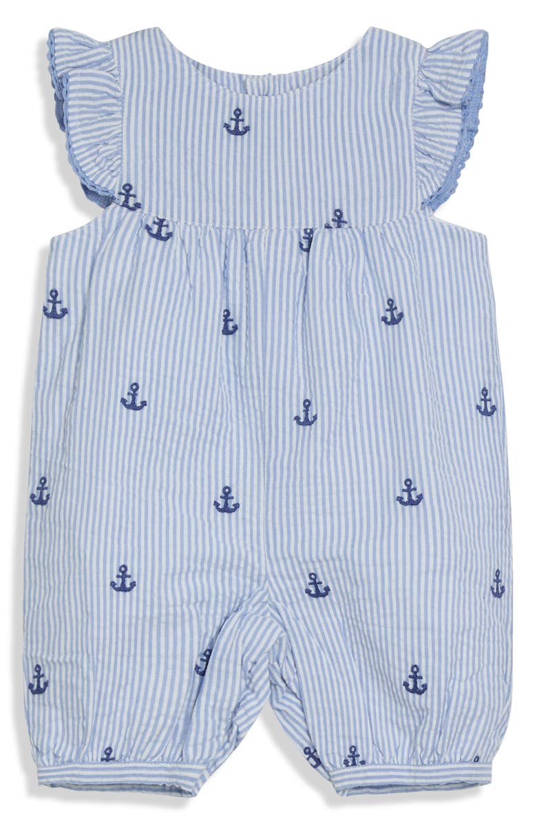 JOJO MAMAN BEBE Nautical Embroidered Romper & Sun Hat Set, Alternate, color, Blue