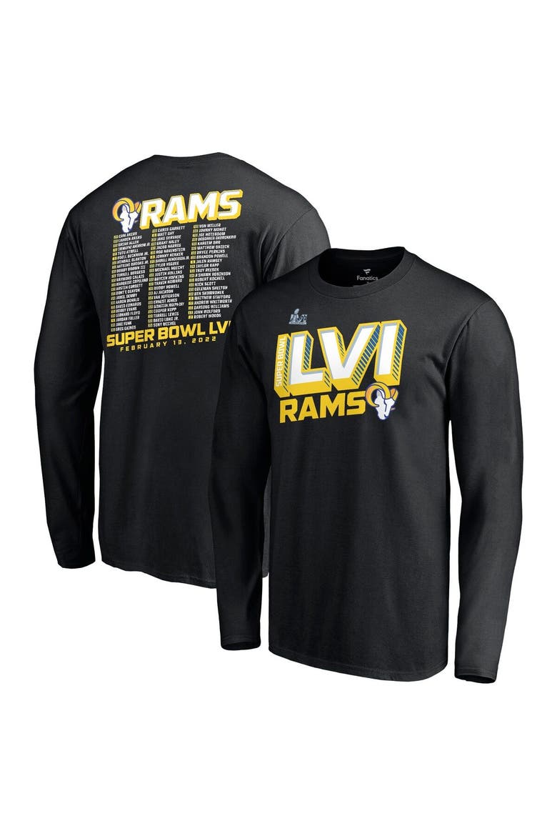 Men's Fanatics Branded Black Los Angeles Rams Super Bowl LVI Bound Tilted Roster Long Sleeve T-Shirt, Main, color, Black