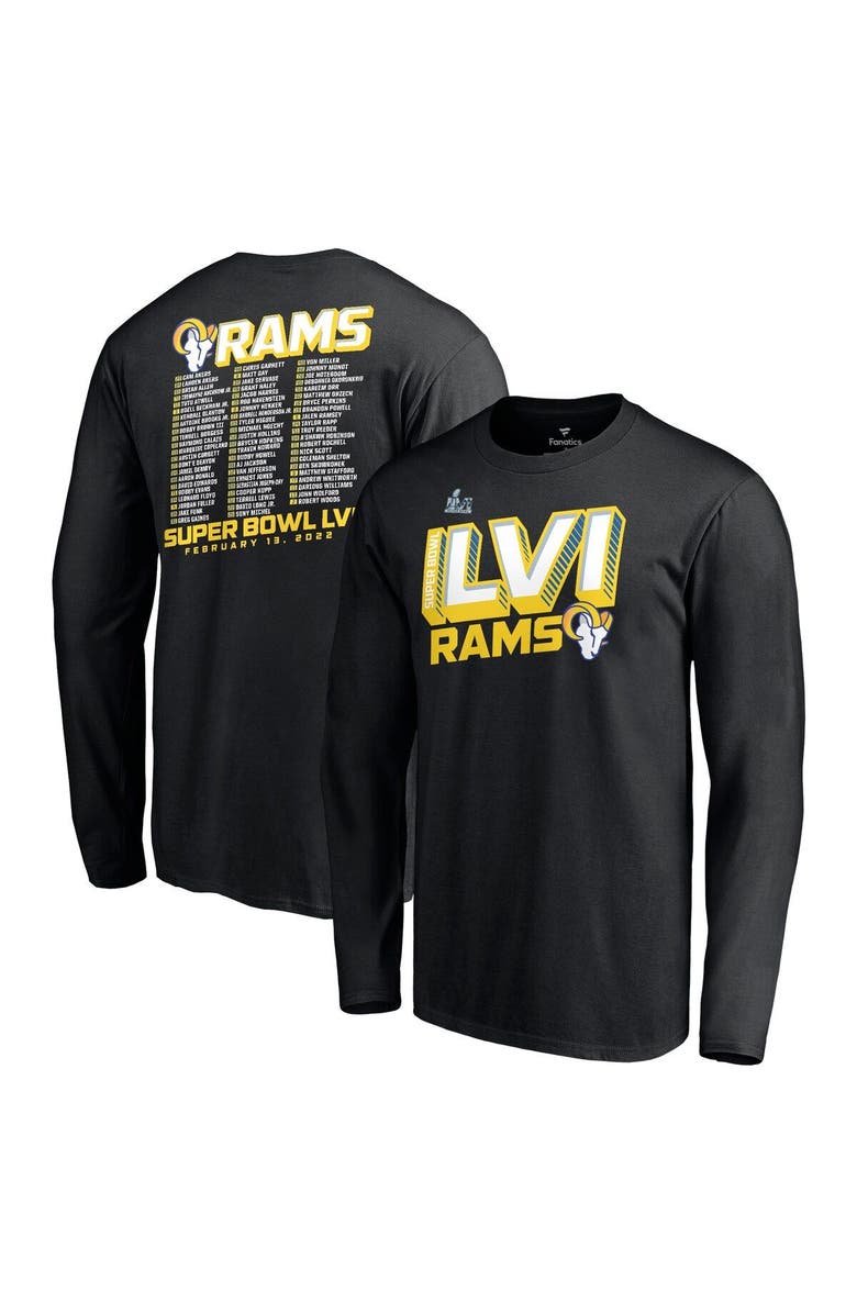 FANATICS Men's Fanatics Branded Black Los Angeles Rams Super Bowl LVI Bound Tilted Roster Long Sleeve T-Shirt, Main, color, 