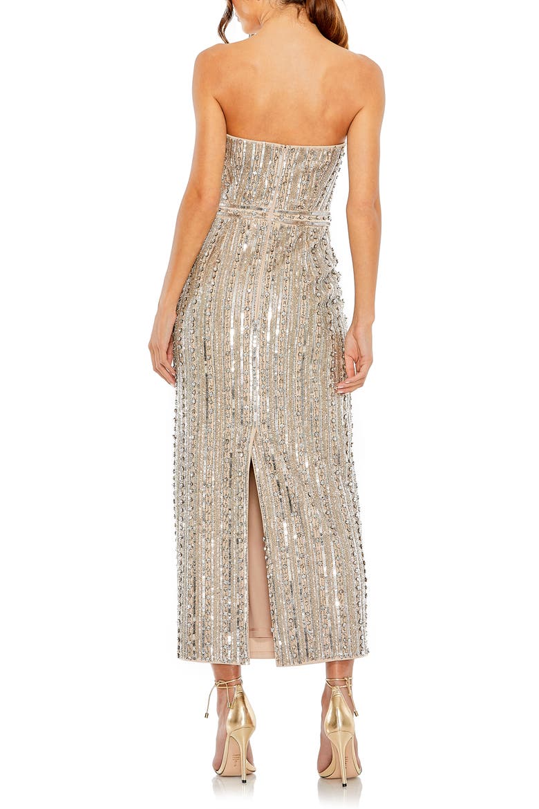 Embellished Strapless Column Dress, Alternate, color, BEIGE/SILVER