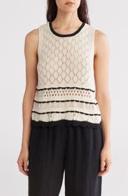 Ellen Tracy Open Stitch Scalloped Sweater Tank