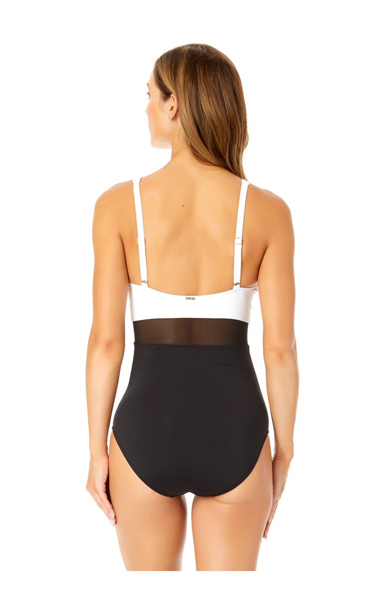 Anne Cole Women's Mesh Around U Ring Mesh Insert One Piece Swimsuit, Alternate, color, Black & White