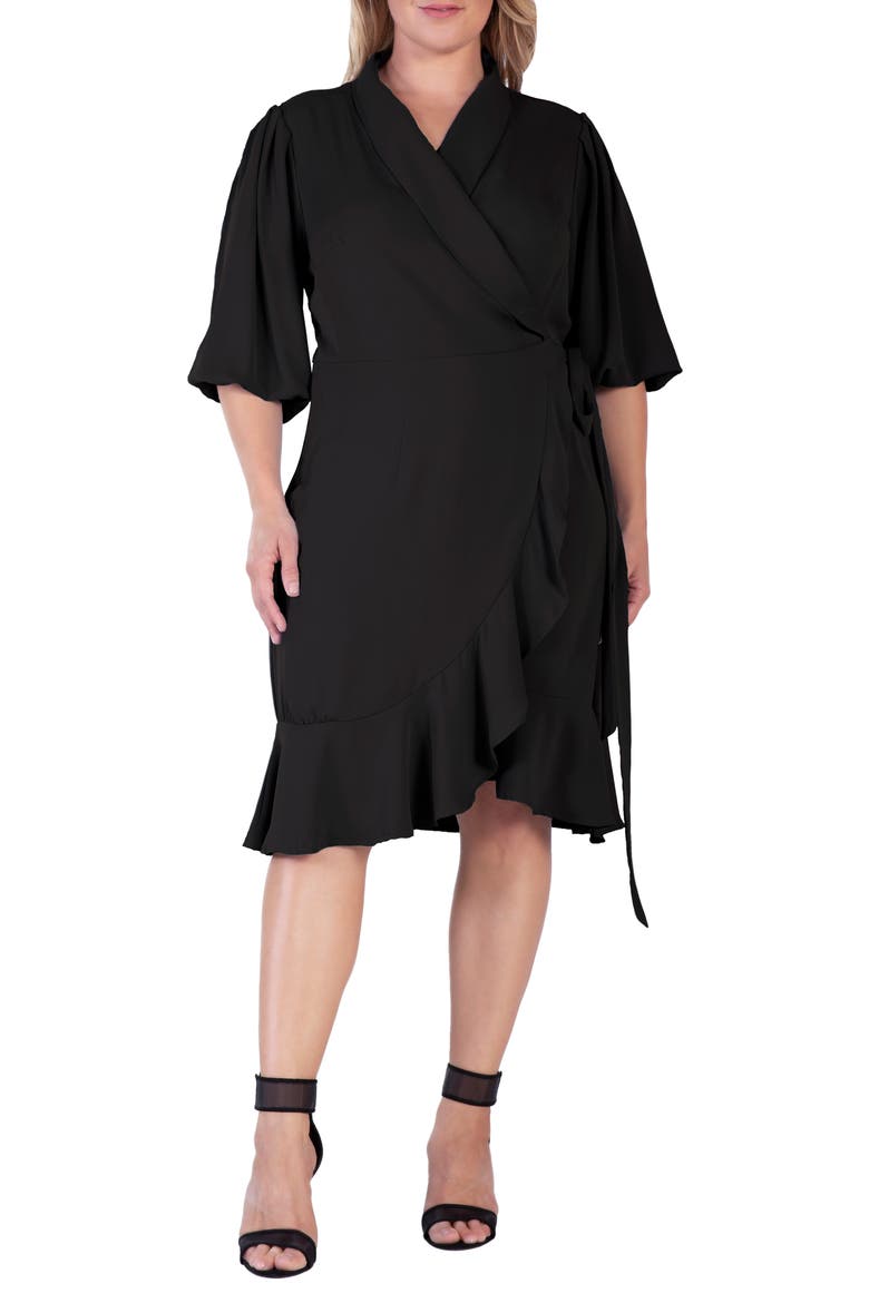 Kylie Ruffle Wrap Dress, Alternate, color, BLACK